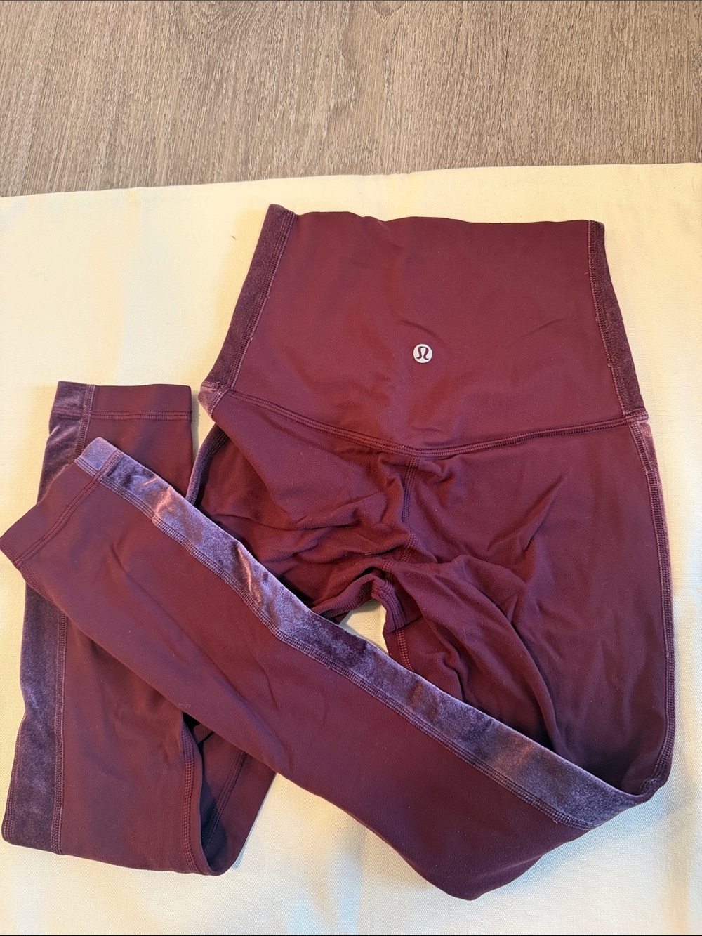 lululemon athletica Deep Burgundy Leggings with Velvet Side Stripe